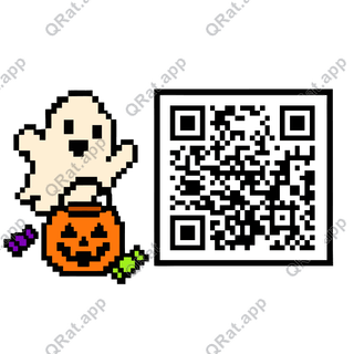 Ghost Jack O Lantern Bucket And Candy artwork with a customizable QR code area