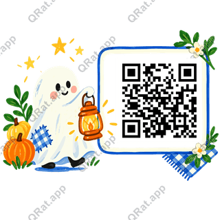 Ghost with Lantern artwork with a customizable QR code area