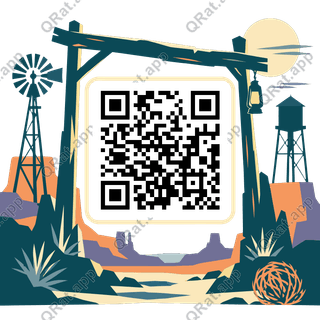 Ghost-Town Travel-Poster Frame artwork with a customizable QR code area