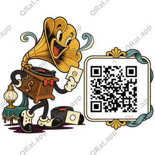 Haunted Gramophone Crooner artwork with a customizable QR code area