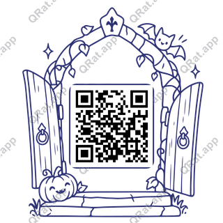 Indigo Haunted Doorway Frame artwork with a customizable QR code area