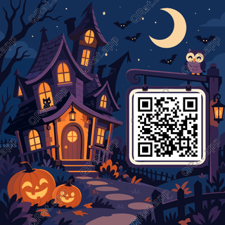 Halloween Haunted House artwork with a customizable QR code area