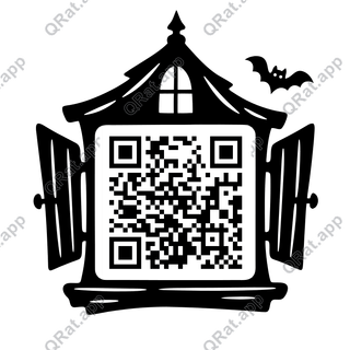 Haunted Window artwork with a customizable QR code area