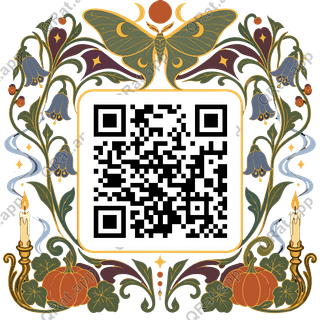 Nouveau Moth and Candle Frame artwork with a customizable QR code area