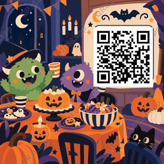 Halloween Party Table artwork with a customizable QR code area