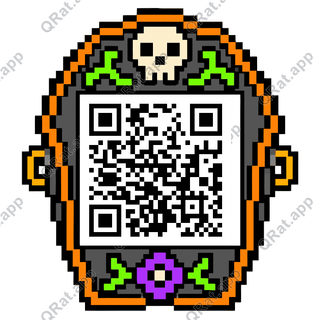 Coffin artwork with a customizable QR code area