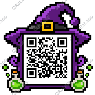 Witch Hat artwork with a customizable QR code area