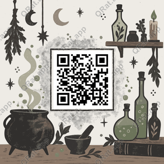 Potion Workshop Folk-Sketch Scene artwork with a customizable QR code area