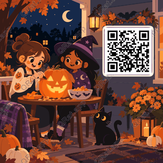 Pumpkin-Carving Night artwork with a customizable QR code area