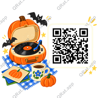 Pumpkin Record Player artwork with a customizable QR code area