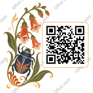 Nouveau Scarab & Foxglove Cluster artwork with a customizable QR code area