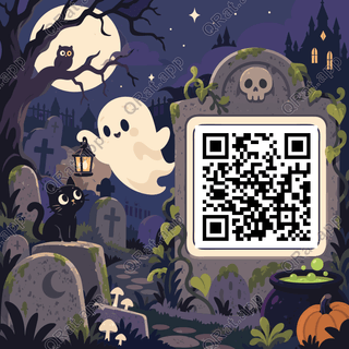 Spooky Graveyard artwork with a customizable QR code area