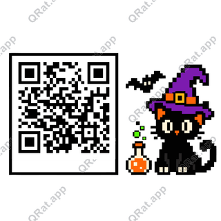 Witch Cat Potion And Bat artwork with a customizable QR code area