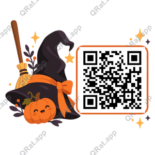 Witch Hat and Broom Side Cluster artwork with a customizable QR code area