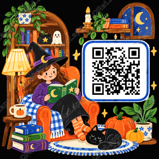 Witch's Reading Nook artwork with a customizable QR code area
