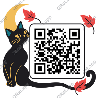 Cat and Moon artwork with a customizable QR code area
