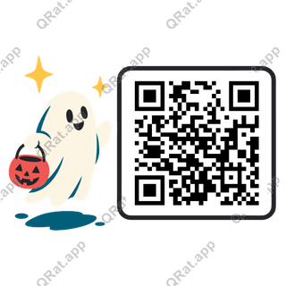 Friendly Ghost artwork with a customizable QR code area