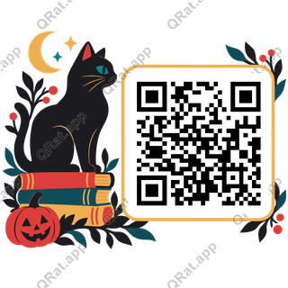 Cat on Books artwork with a customizable QR code area
