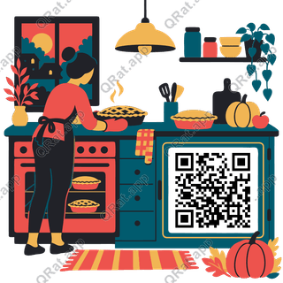 Pies in the Kitchen artwork with a customizable QR code area