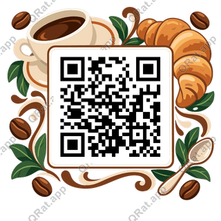 Coffee-and-Pastry Frame artwork with a customizable QR code area