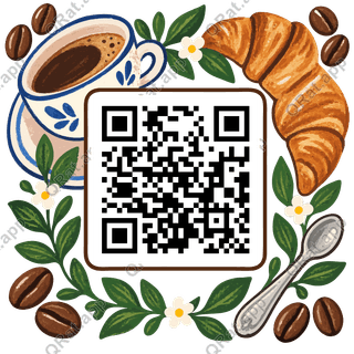 Coffee-and-Pastry Frame artwork with a customizable QR code area