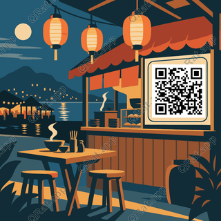 Night-Market Table artwork with a customizable QR code area
