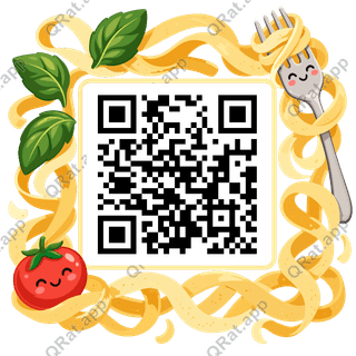 Pasta-Ribbon Frame artwork with a customizable QR code area