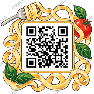 Pasta-Ribbon Frame artwork with a customizable QR code area