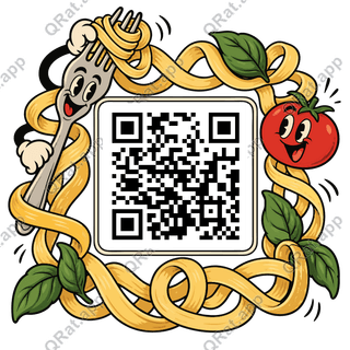 Pasta-Ribbon Frame artwork with a customizable QR code area