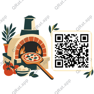 Pizza Oven artwork with a customizable QR code area