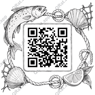 Seafood-Net Frame artwork with a customizable QR code area