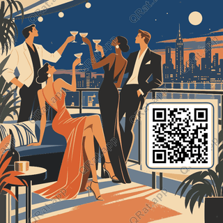Rooftop Midnight Toast artwork with a customizable QR code area