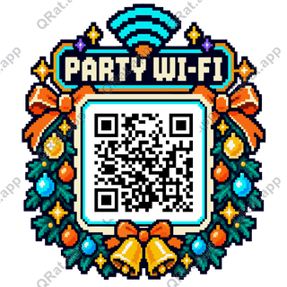 Pixel Party Wi-Fi artwork with a customizable QR code area