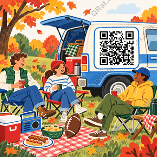 Autumn Tailgate Gathering artwork with a customizable QR code area
