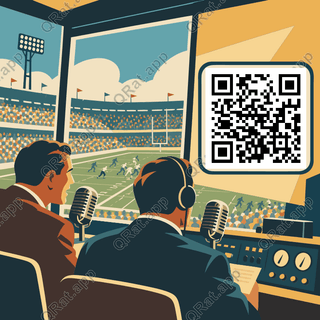 Vintage Football Radio Booth artwork with a customizable QR code area