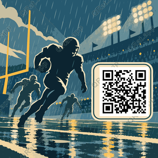 Rainy Fourth Quarter artwork with a customizable QR code area