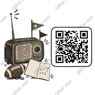 Vintage Game-Day Radio artwork with a customizable QR code area