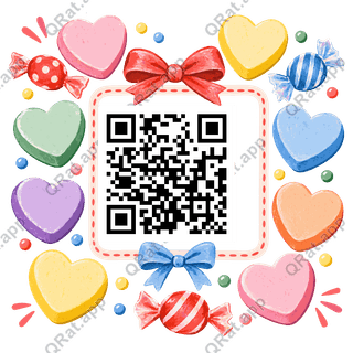 Candy-Heart Frame artwork with a customizable QR code area