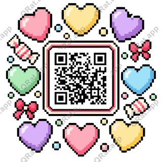 Candy-Heart Frame artwork with a customizable QR code area