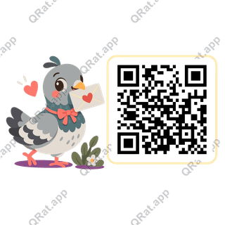Cupid Pigeon artwork with a customizable QR code area