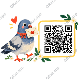 Cupid Pigeon artwork with a customizable QR code area