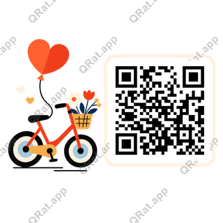 Heart-Balloon Bicycle artwork with a customizable QR code area