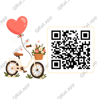 Heart-Balloon Bicycle artwork with a customizable QR code area