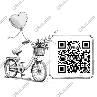 Heart-Balloon Bicycle artwork with a customizable QR code area