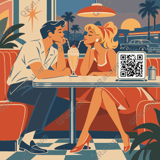 Diner Booth artwork with a customizable QR code area