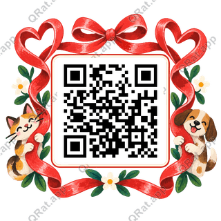Ribbon-Heart Frame artwork with a customizable QR code area
