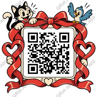 Ribbon-Heart Frame artwork with a customizable QR code area