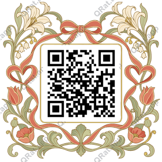 Ribbon-Heart Frame artwork with a customizable QR code area
